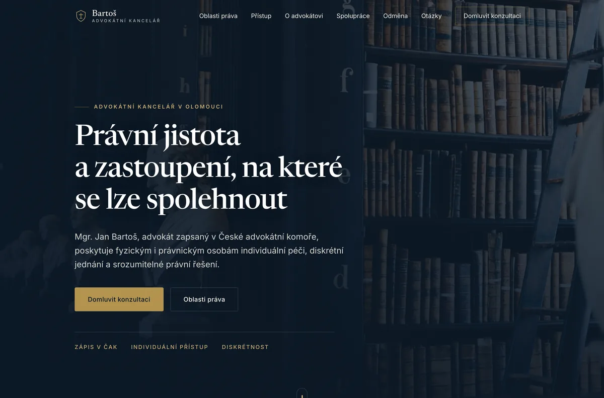 Náhled webu Advokátní kancelář Bartoš — Advokát, Olomouc