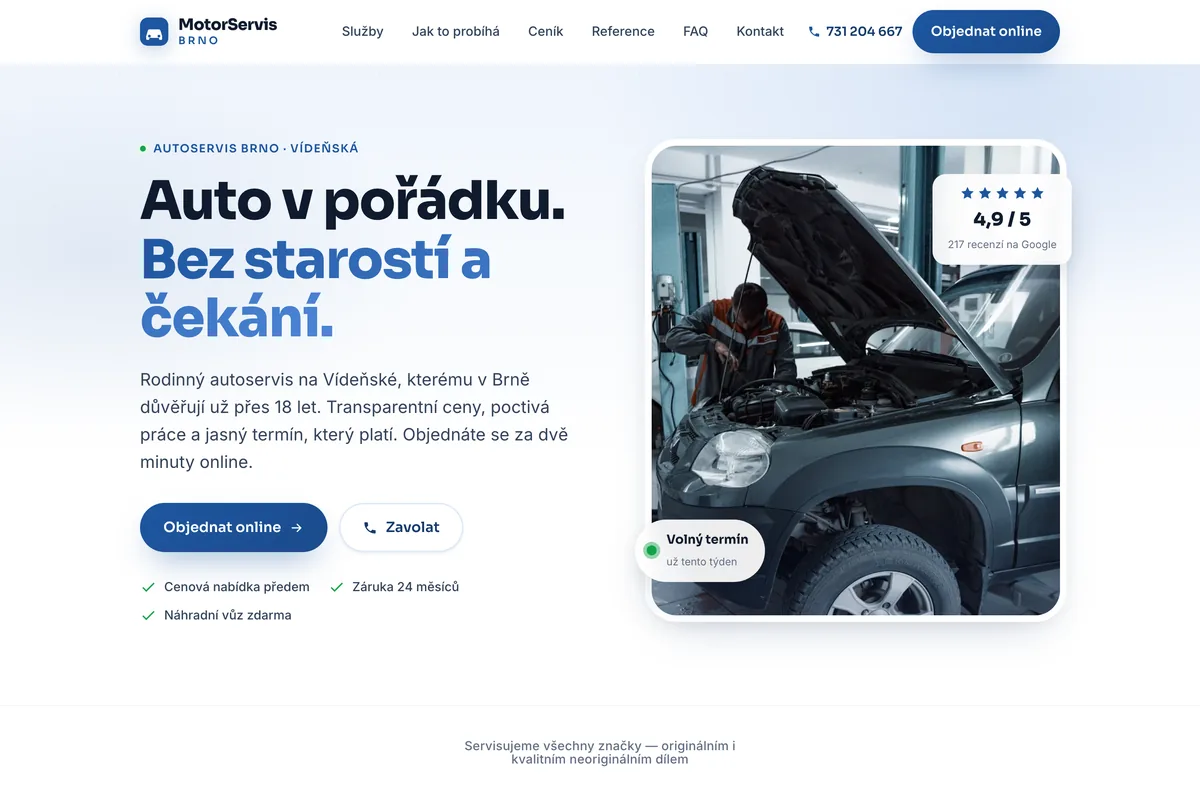 Náhled webu MotorServis Brno — Autoservis, Brno