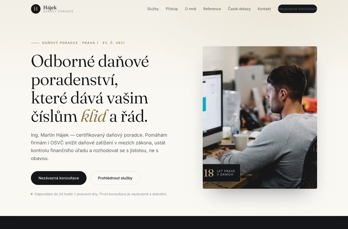 Náhled webu Ing. Martin Hájek — Daňový poradce, Praha