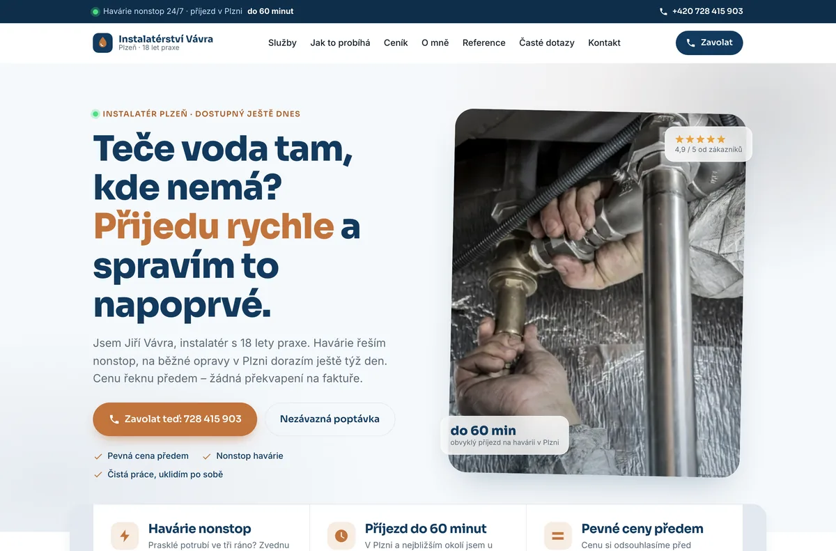 Náhled webu Instalatérství Vávra — Instalatér, Plzeň