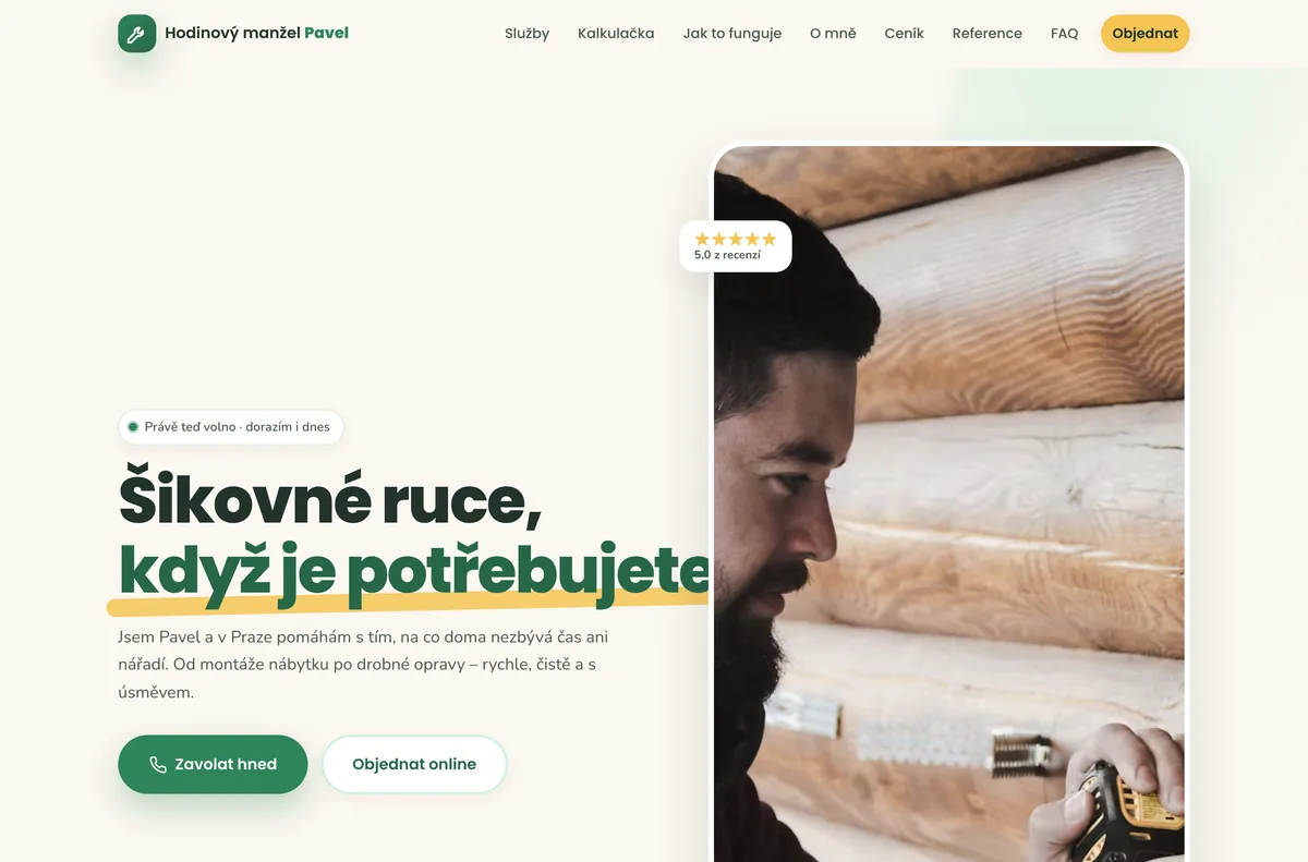 Náhled webu Hodinový manžel Pavel — Domácí opravy, Praha