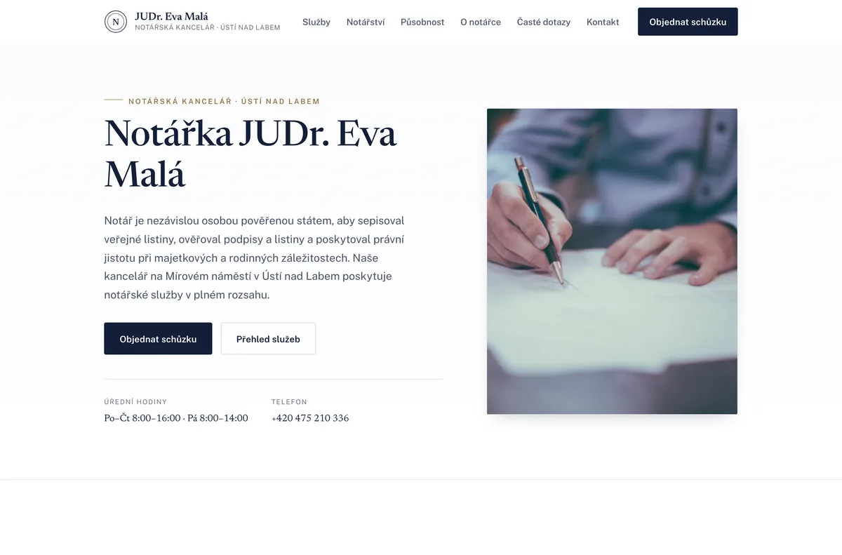 Náhled webu Notářka JUDr. Eva Malá — Notář, Ústí nad Labem