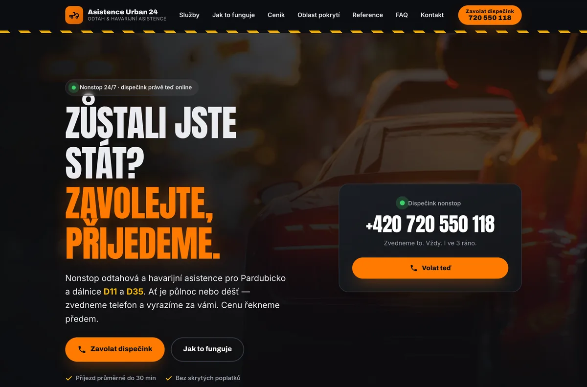 Náhled webu Asistence Urban 24 — Odtahová služba, Pardubice