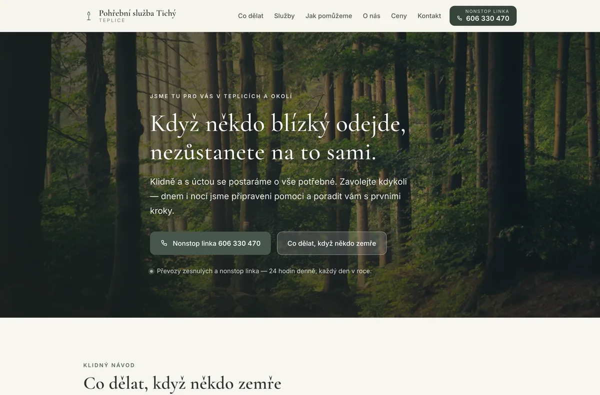 Náhled webu Pohřební služba Tichý — Pohřební služba, Teplice