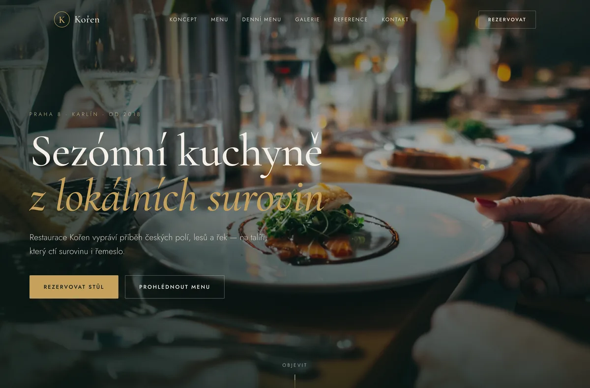 Náhled webu Restaurace Kořen — Moderní bistro, Praha