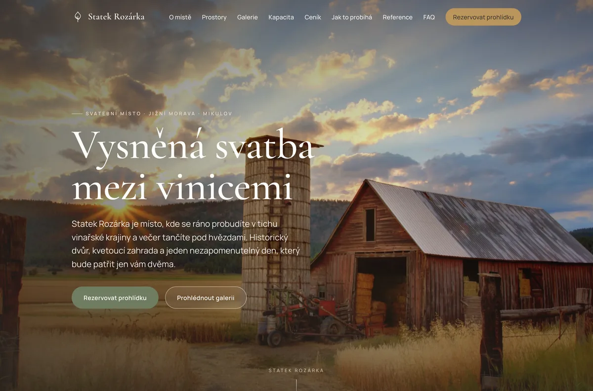 Náhled webu Statek Rozárka — Svatební místo, jižní Morava