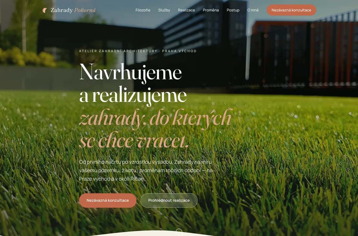 Náhled webu Zahrady Pokorná — Zahradní architektura, Praha-východ